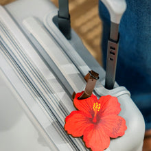 Load image into Gallery viewer, RED HIBISCUS WOOD BAG TAG