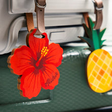 Load image into Gallery viewer, RED HIBISCUS WOOD BAG TAG