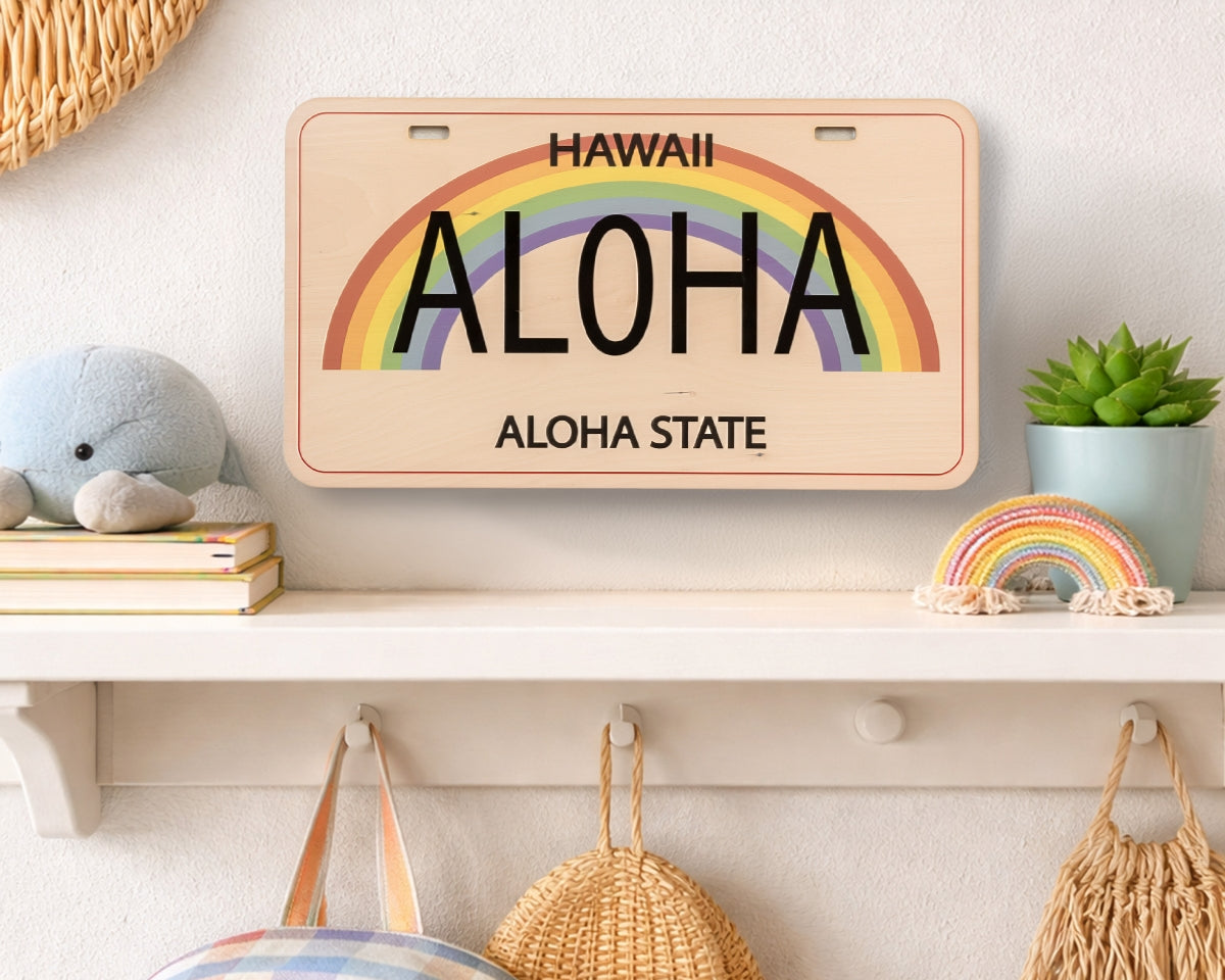 ALOHA ANUENUE LICENSE PLATE WALL DECOR – CocoNene Hawaii