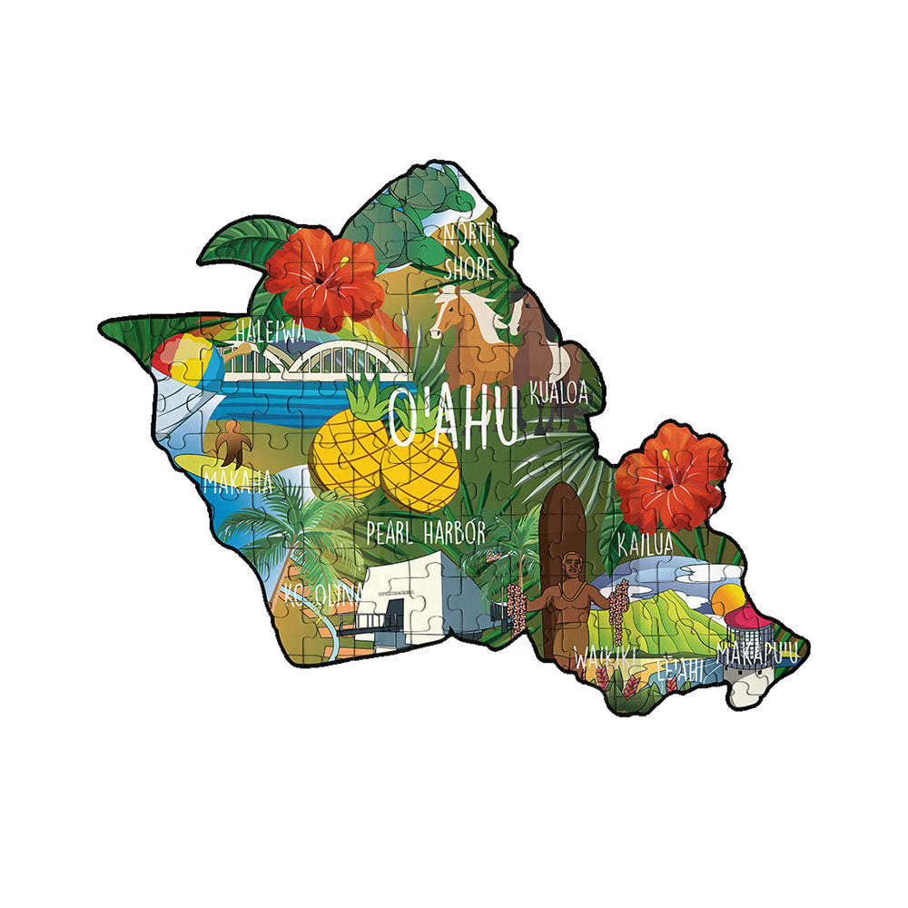 Oahu Isle Landmark Map Wood Puzzle | CocoNene Hawaii