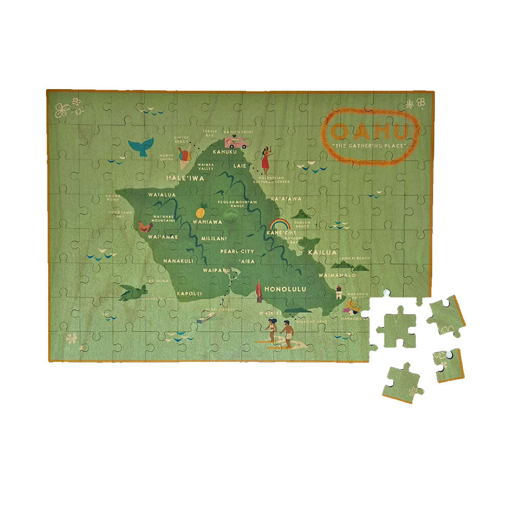 Oahu The Gathering Place Map Wood Puzzle | CocoNene Hawaii