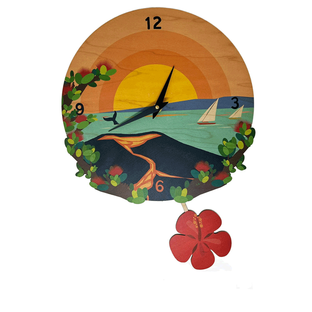 Ohia Lava Hibiscus Pendulum Clock | CocoNene Hawaii