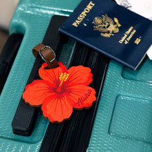 Load image into Gallery viewer, RED HIBISCUS WOOD BAG TAG

