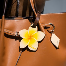 Load image into Gallery viewer, YELLOW PLUMERIA WOOD BAG TAG
