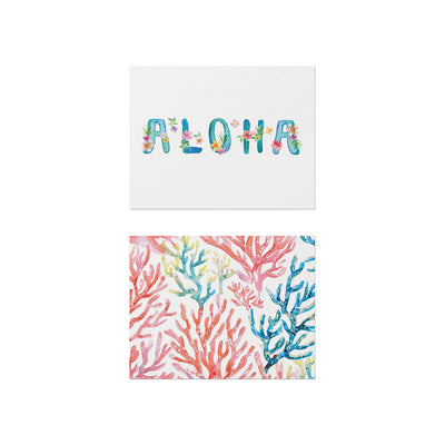 ALOHA WATERCOLOR CORAL CARD SET - 6 COUNT