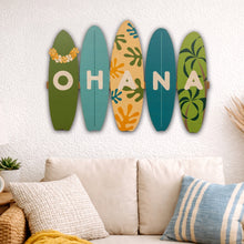Load image into Gallery viewer, Decorative surfboard-shaped signs spelling 'OHANA' in a living room setting.
