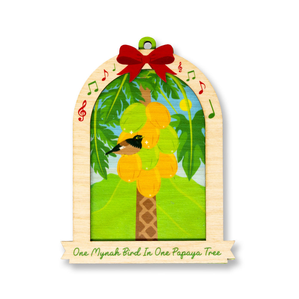 MYNAH BIRD IN PAPAYA TREE ORNAMENT