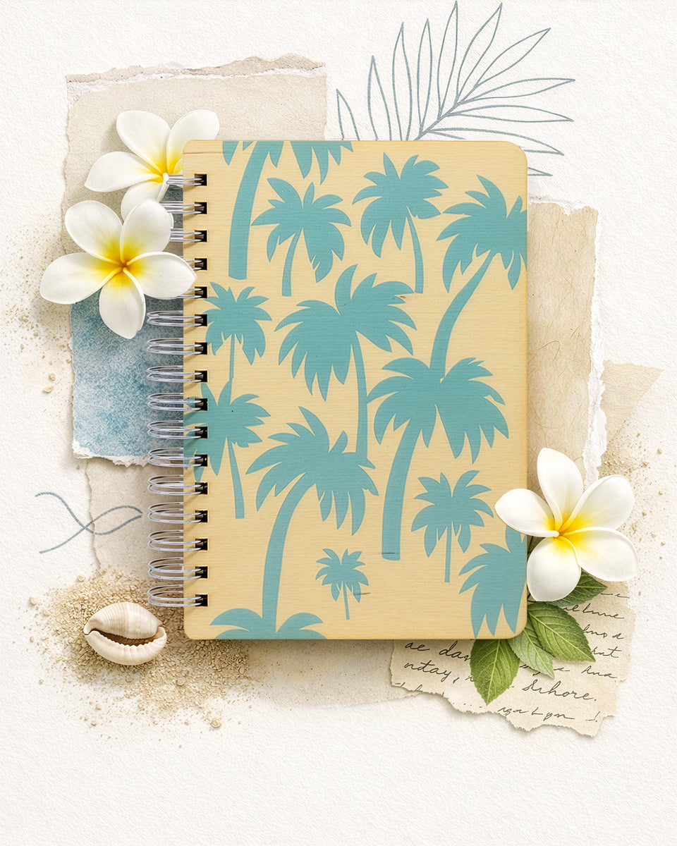 BLUE PALM PATTERN WOOD NOTEBOOK – CocoNene Hawaii