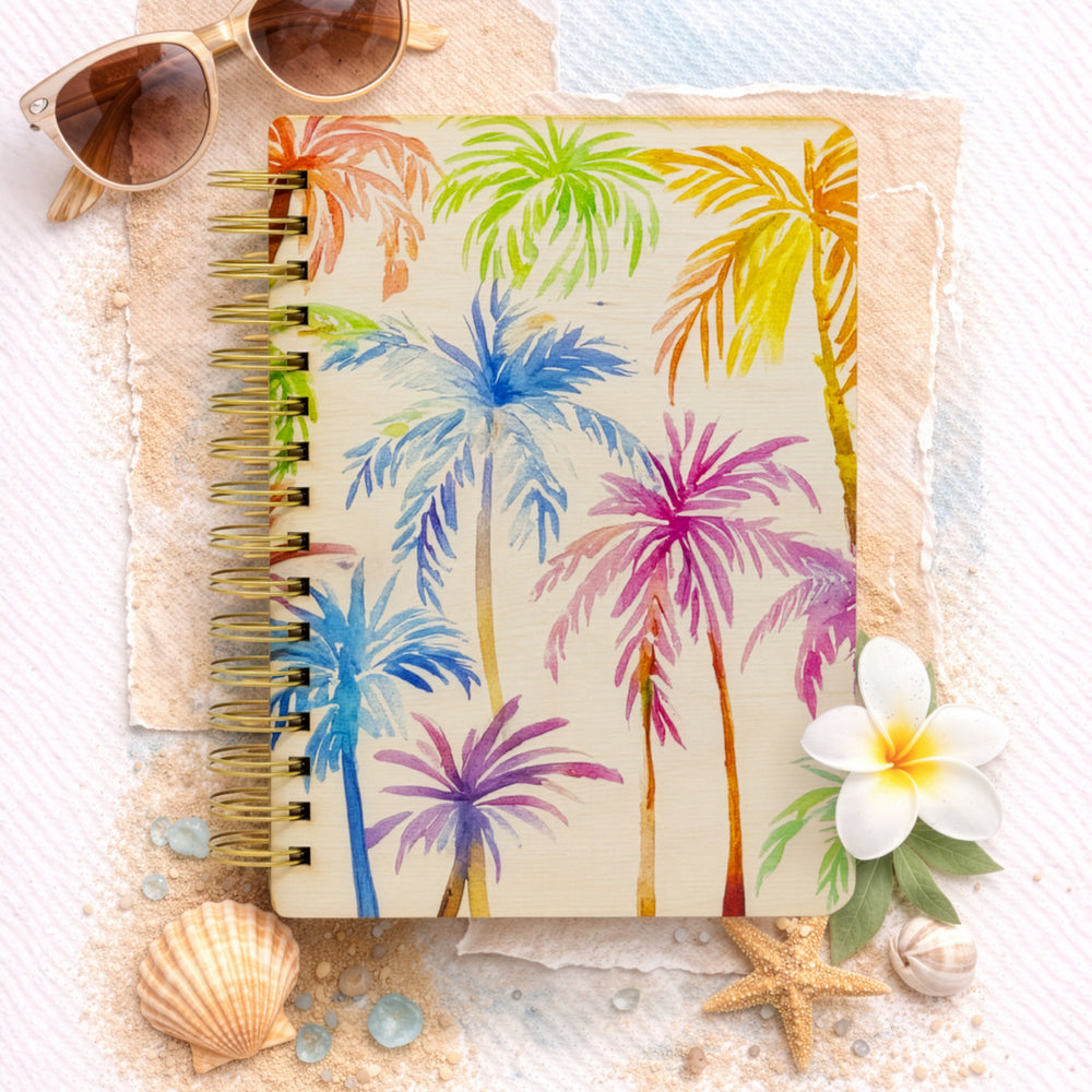 RAINBOW PALM TREE PATTERN WOOD NOTEBOOK – CocoNene Hawaii