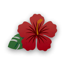 Load image into Gallery viewer, Red hibiscus flower with a green leaf on a white background
