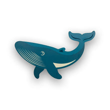 Load image into Gallery viewer, Blue whale wood wall decor on a white background
