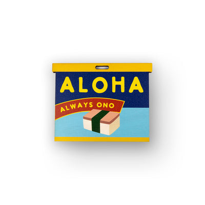 ALOHA SPAM CAN WOOD BAG TAG