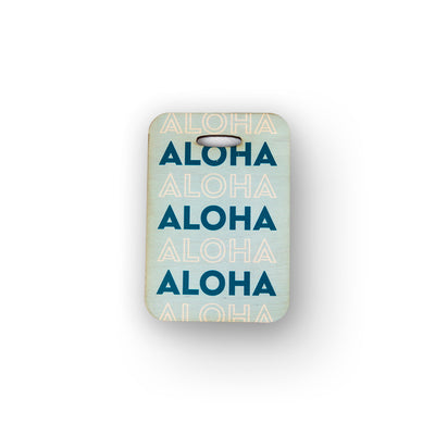 BLUE ALOHA WOOD BAG TAG