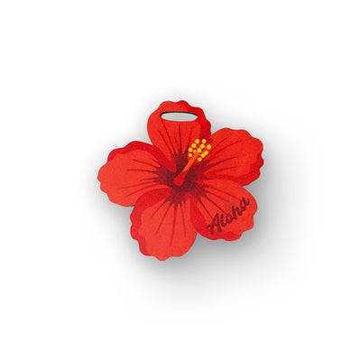 RED HIBISCUS WOOD BAG TAG