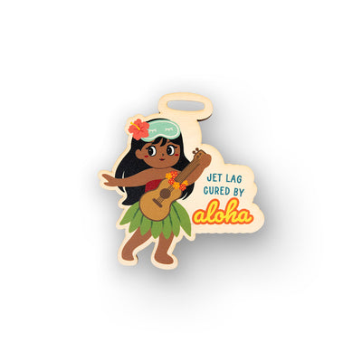 JET LAG HULA GIRL WOOD BAG TAG
