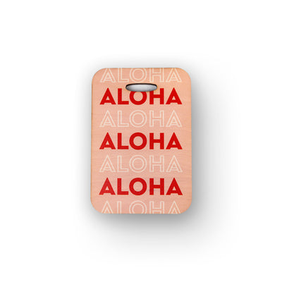 PINK ALOHA WOOD BAG TAG