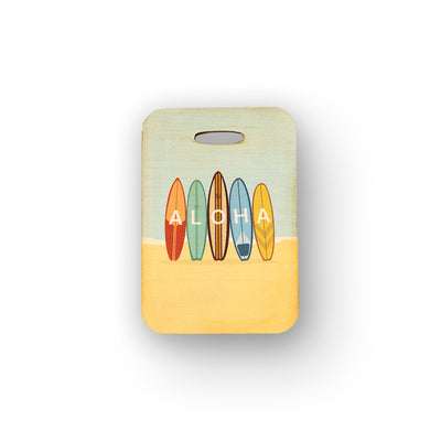 RETRO ALOHA SURFBOARDS WOOD BAG TAG