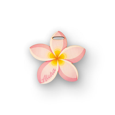 PINK PLUMERIA WOOD BAG TAG