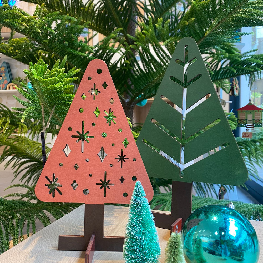 CORAL-GREEN XMAS TREE SET OF 2