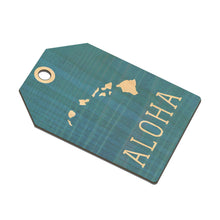 Load image into Gallery viewer, TEAL ALOHA ISLANDS TAPERED WOOD BAGTAG
