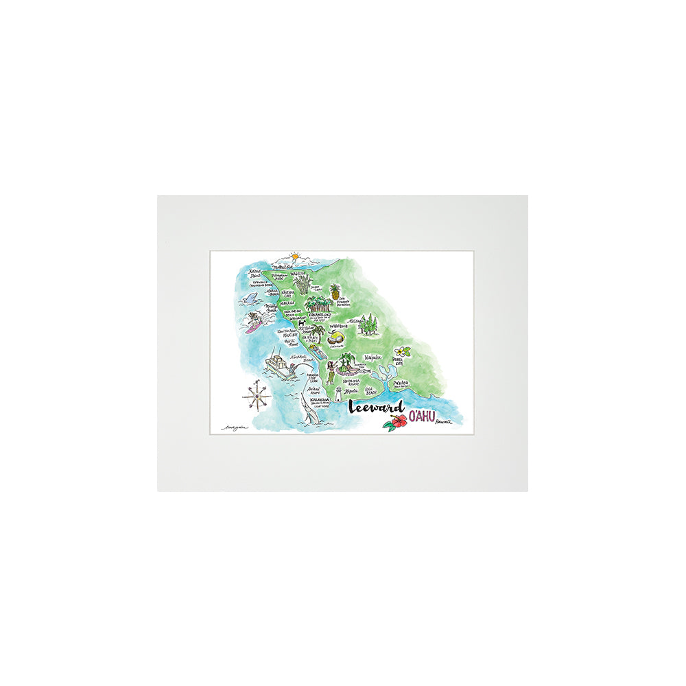 LEEWARD WATERCOLOR MAP MATTED PRINT