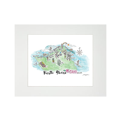 NORTH SHORE WATERCOLOR MAP MATTED PRINT