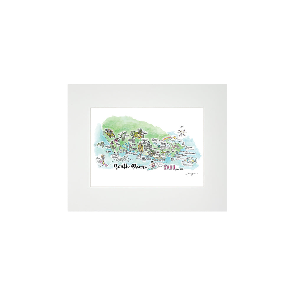 SOUTH SHORE WATERCOLOR MAP MATTED PRINT