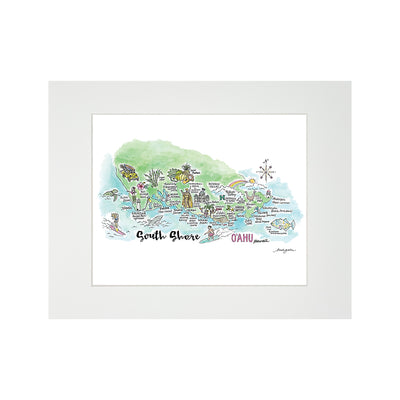 SOUTH SHORE WATERCOLOR MAP MATTED PRINT